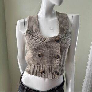 Theory Wool Knit Button Sweater Vest – Minimal Neutral Layering Piece – S‎